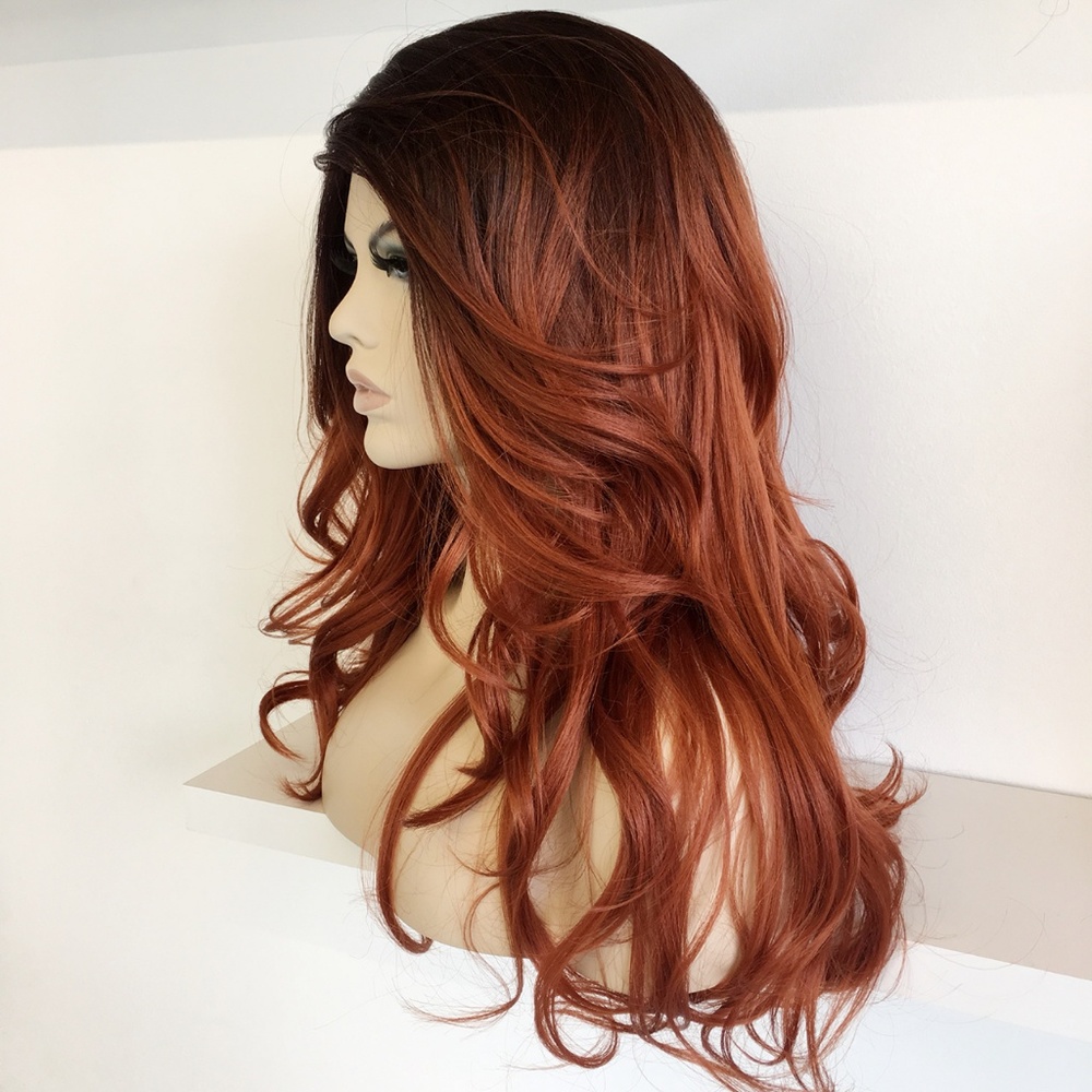 20" Side Part Black Copper Color Wavy Wig | Sophia - Picture 4 of 8